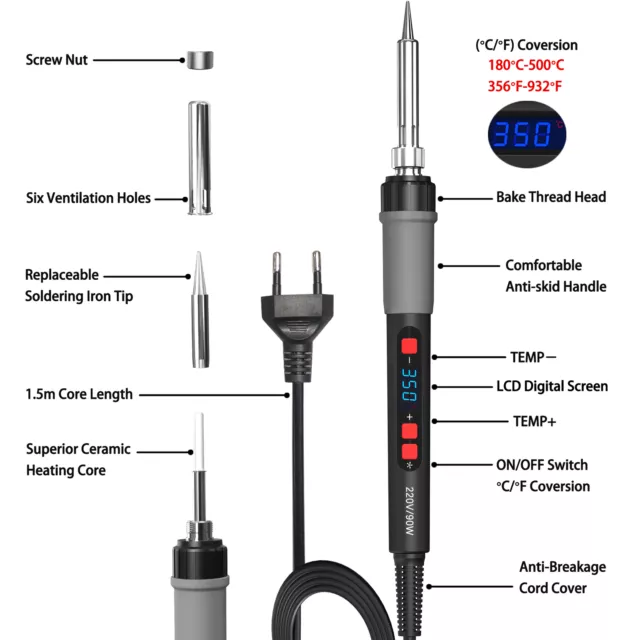 Kit de fer à souder 90W 220v LCD Electronique température réglable 180-500 ° C 3