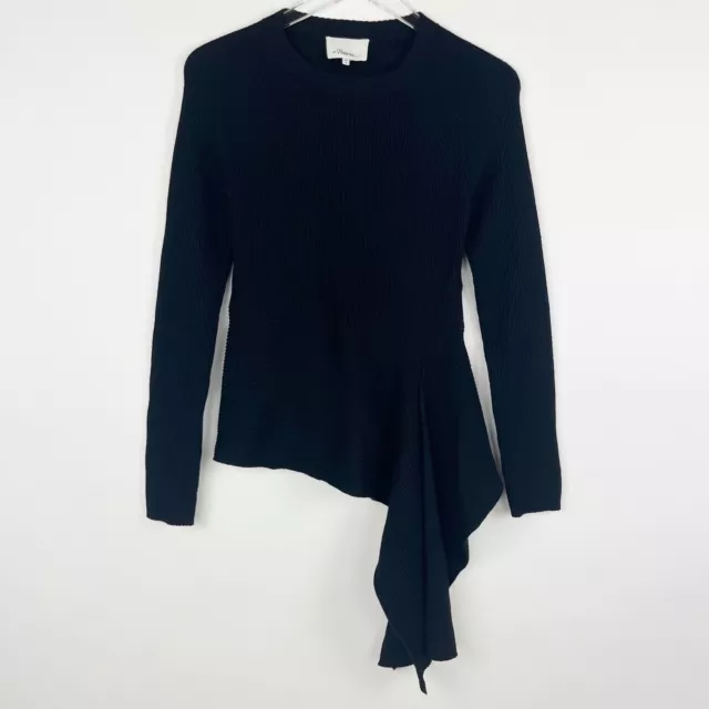 3.1 Phillip Lim Black Tie Waist Ruffle Wool Long Sleeve Sweater Top Womens M