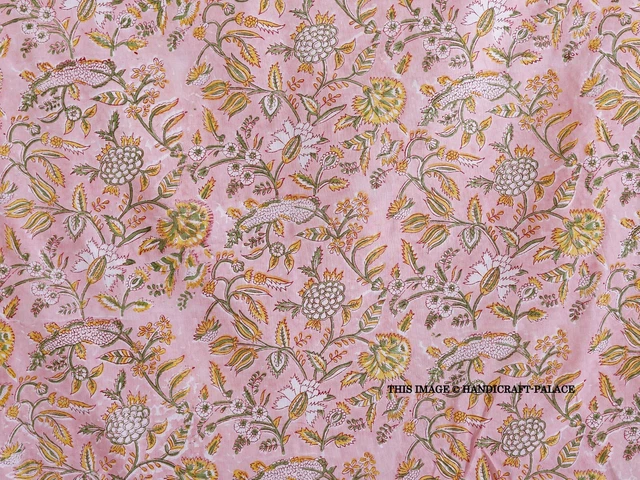 Rose Tissu Coton Indien Main Bloc Imprimé Pure Course Par Yard