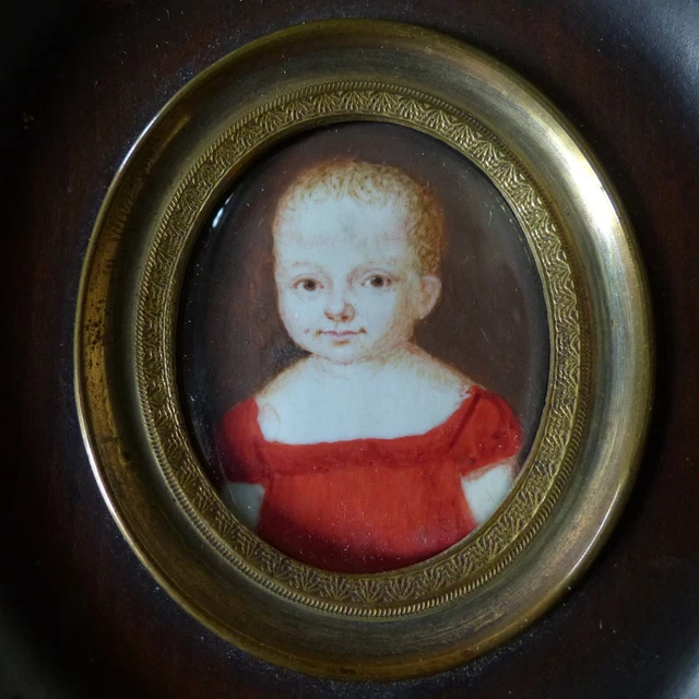 Broche Ancienne - Portrait Miniature D'enfant En Or Massif - Début Du XIXe Siècle - Excellent état - Occasion
