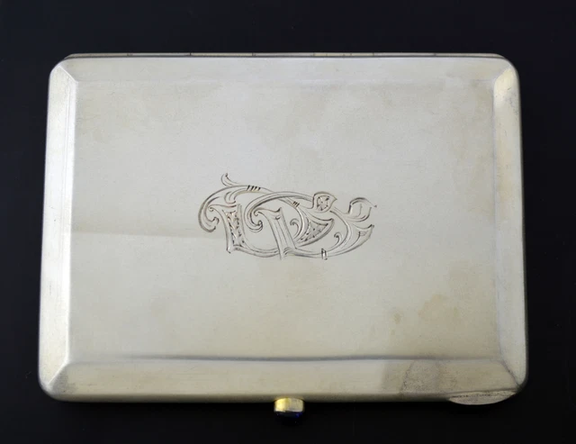 Vintage Latvia Latvian 875 Fine Silver Vermeil Engraved Cigarette Case With Mono