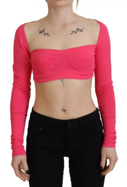 DSQUARED2 Top Pink Viscose Knit Square Neck Long Sleeves IT38/US4/XS RRP 670usd