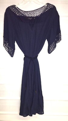 Mlle Gabrielle Navy Stretch Lace Rayon Blend Short Sleeve Fully Lined Dress M EC