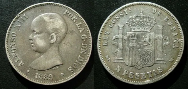 ZALDI2010 - Alfonso XIII, 5 Pesetas Of 1889 Star 89. Silver