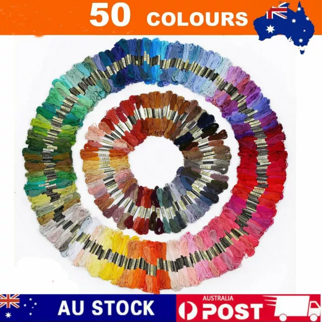 50 Coloured Egyptian Cotton Embroidery Cross Stitch Thread Floss Hand Skeins MN