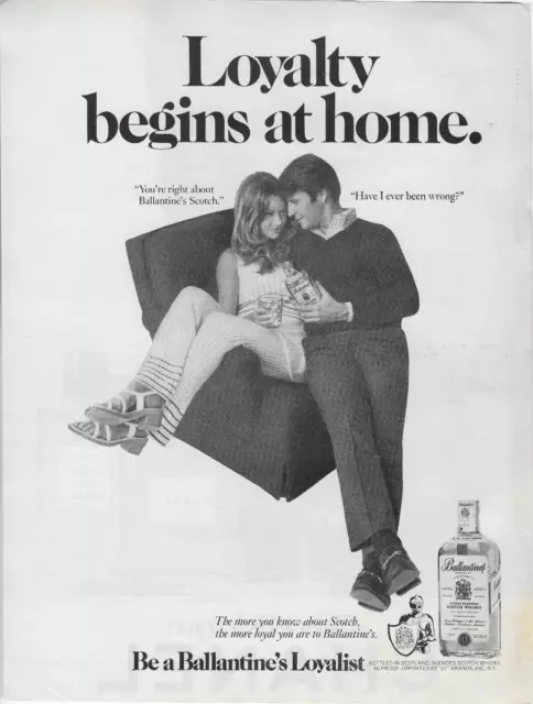 Print Ad Ballantine Scotch Whiskey Blended Distilled Bottle Romantic Couple 1971