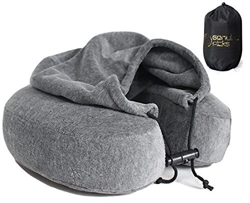 Luxury Memory Foam Neck Travel Pillow with Hoodie. Stylish Carry Bag. Premium...