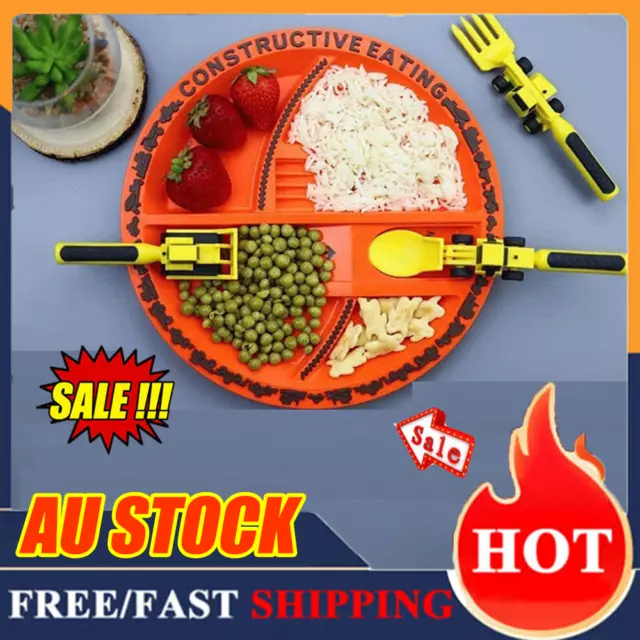 Construction Kid Toy Utensil Set Fork Spoon Plate Constructive Eating 3Piece NTK