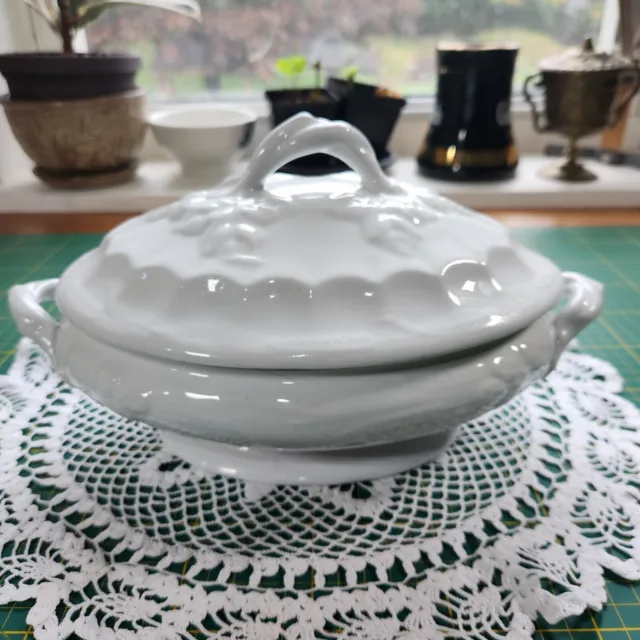J & G Meakin Antique Ironstone Covered Server White Tureen Grapevines England