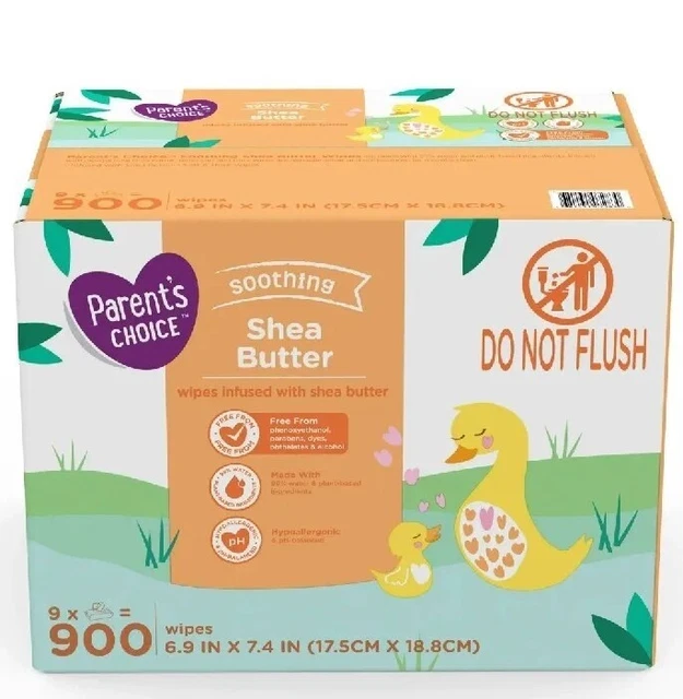 NEW Parent's Choice Shea Butter Baby Wipes Count 900