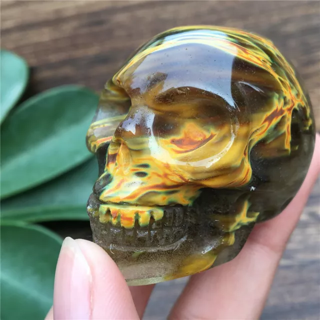 1pc Tiger skin skull Quartz Crystal skull head carved reiki healing 2''