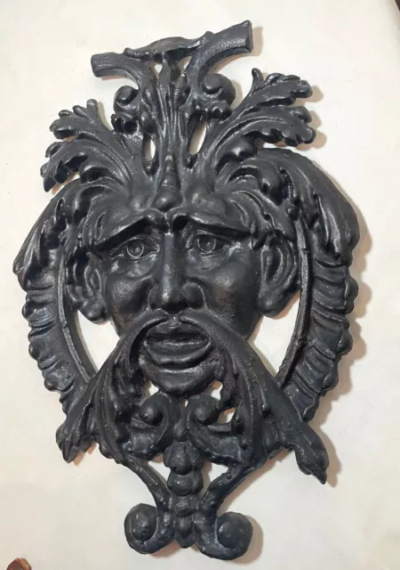 antique ornate 1900 cast iron architectural salvage fragment figural wall plaque
