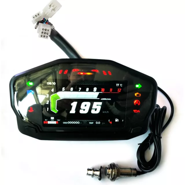 Universal LCD Digital Motorcycle Speedometer Tachometer Odometer Fuel Gauge 2