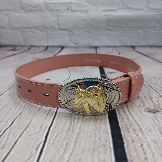 Nocona Girl's Genuine Leather Belt + Steel Belt Buckle, Horse (Pink) N4410530