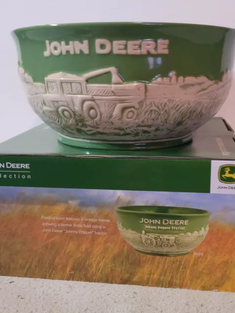 John Deere Large Bowl Stoneware Raised Relief Tractor NIB 60 oz capacity