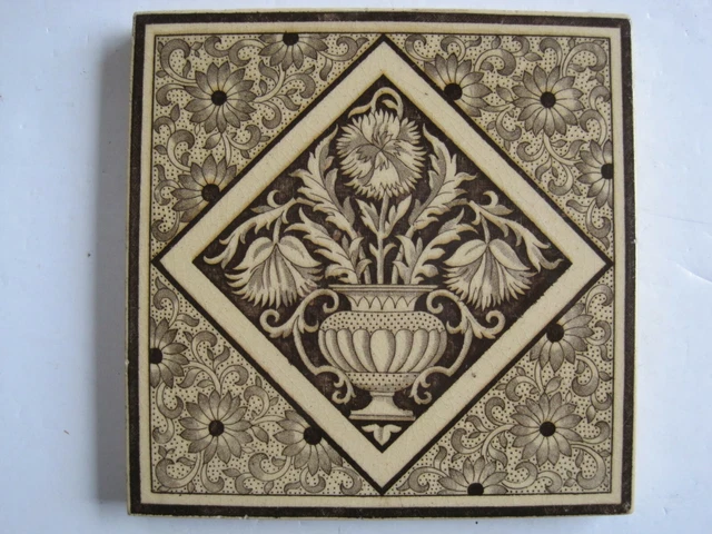 ANTIQUE VICTORIAN MINTONS BROWN ON BUFF AESTHETIC  DESIGN WALL TILE c1885