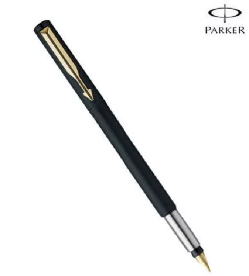 Parker Vector Frontier Matte Black GT Gold Trim Fountain Ink Pen, Fine Nib New