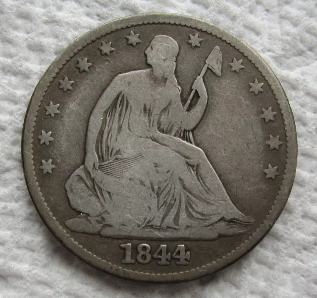 1844 Seated Liberty Silver Half Dollar Rare Date Philadelphia Mint VG Cleaned