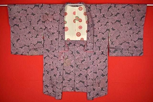 Vintage Japanese Kimono Silk Antique BORO HAORI Kusakizome Dyed/A573/515