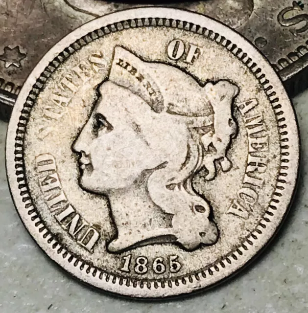 1865 Three Cent Nickel Piece 3C Circulated Civil War Date US Type Coin CC16329 1865 Three Cent Nickel Piece 3C Circulated Civil War Date US Type Coin CC16329