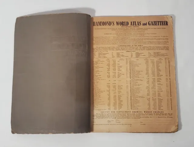 Antique Hammond s Liberty World Atlas and Gazetter by C.S. Hammond & Co 1944