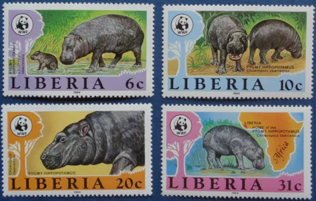 Libéria neufs, n°1001 à 1004, WWF, hippopotame nain, 1984, N**