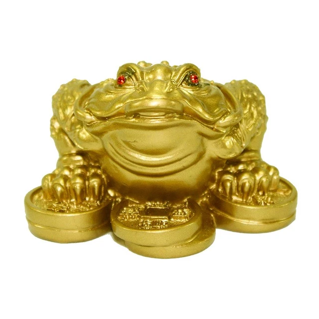 Coin Frog Toad Figurine Lucky Golden Wealthy Chinese Feng Attracting Money Decor