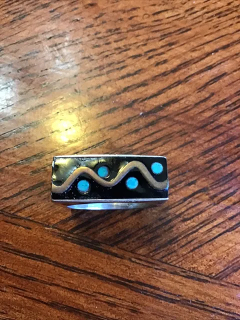 Vintage 925 Sterling Silver & Enamel Taxco Square Band Ring. Mexico Size 8.5