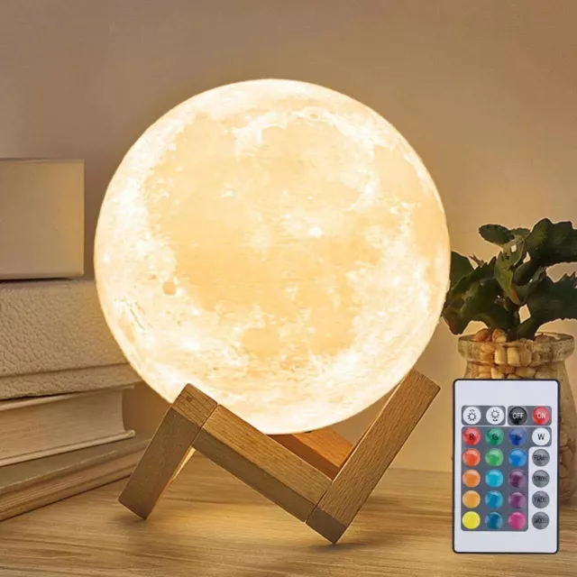 Lámpara de luna LED 3D Mydethun 16 colores con soporte de madera, 5,9 pulgadas - control remoto