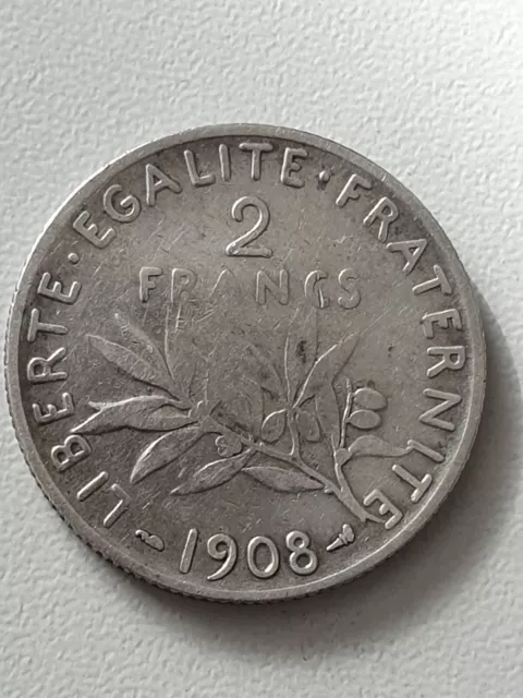 France 2 francs Argent Semeuse 1908 TTB