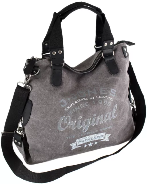 Große Canvas Umhängetasche Schultertasche für Frauen Vintage Retro Look Grau