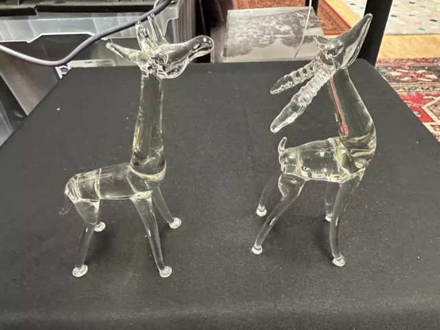 Unique Crystal Glass Giraffe & Gazelle figurine Lot of 2 Exquisite