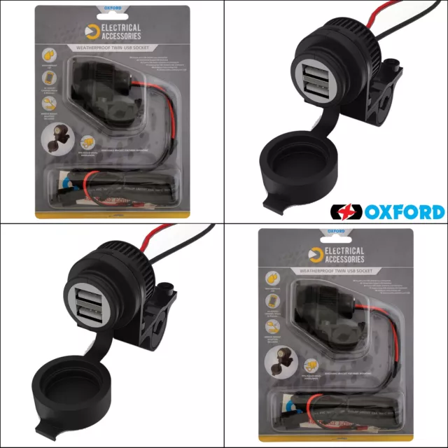 Oxford Weatherproof Dual USB Socket EL102 Motorcycle Scooter USB Charger