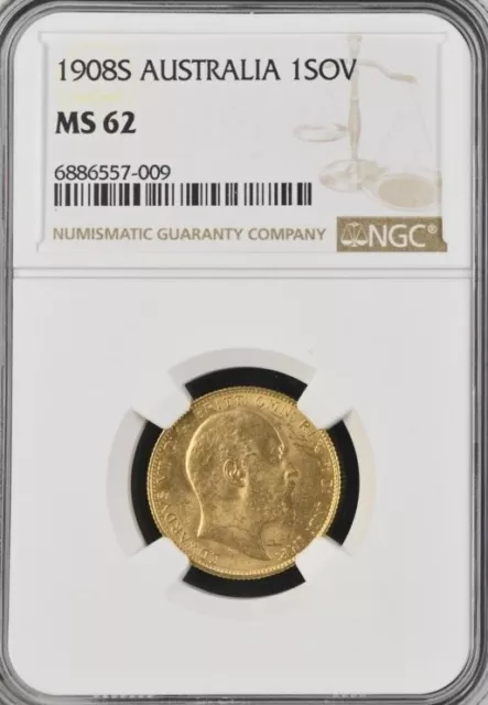 1908-S Australia, One Sovereign Gold Coin, MS 62 NGC.!