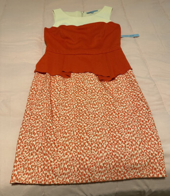 Antonio Melani Size 6 Peplum Sheath Dress Tigerlily Red Orange Sleeveless EUC