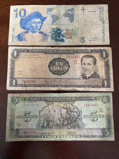El Salvador banknotes set Three Notes circulated condition Lot I