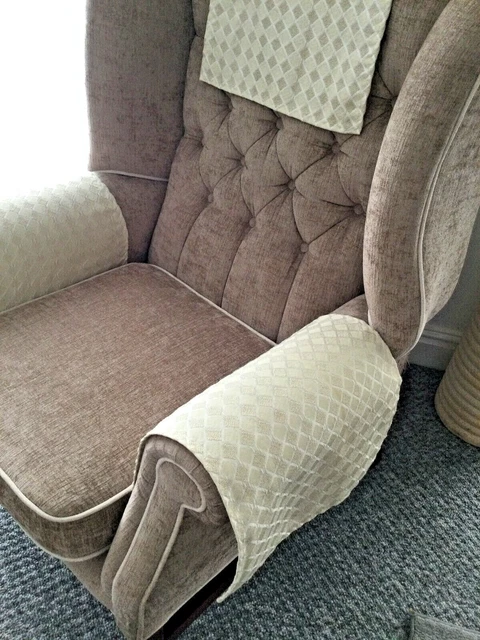 LUXURY x 1 Chair Arm Back Cover Antimacassar Sofa Armchair Protect IVORY DIAMOND