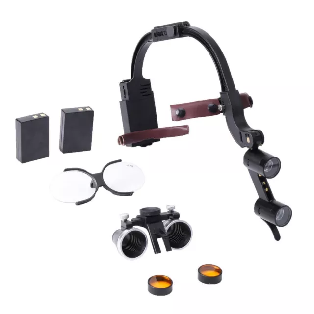 Wireless Dental 2.5X Binocular Loupes with 5W LED Head Light 2 LEDs 2 Batteries