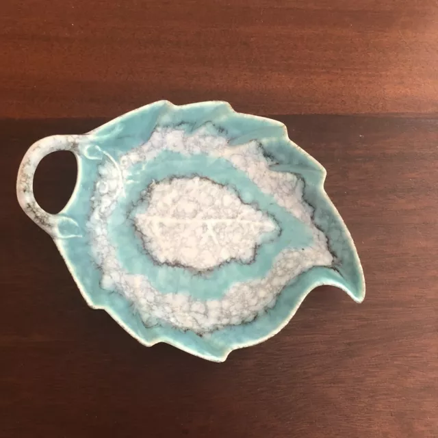 MCM Italian Majolica Turquoise Leaf Dish
