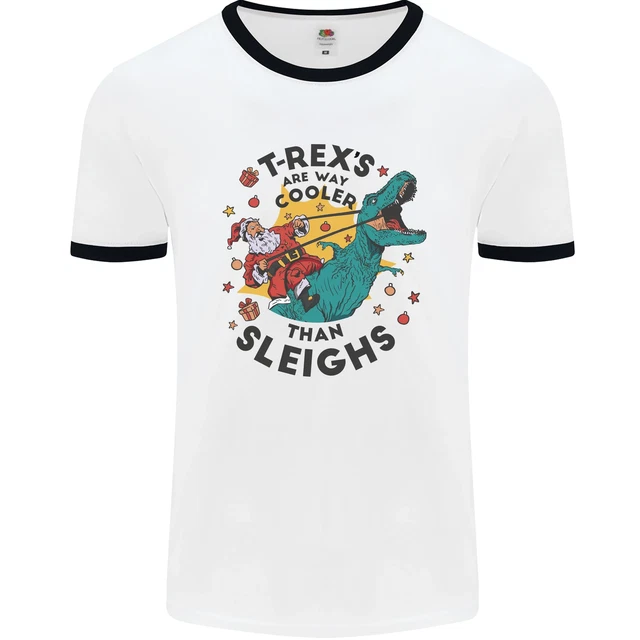 T-Rex Cooler than Sleighs Funny Christmas Mens Ringer T-Shirt