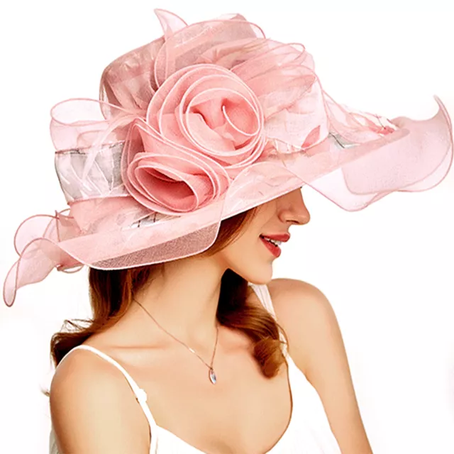 Women Oganza Sun Hat Church Kentucky Derby Wide Brim Wedding Fascinator Hats