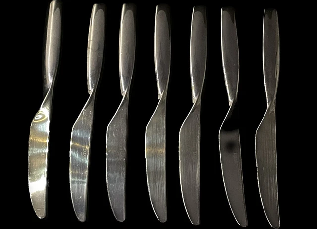 SASAKI Dinner Knives Double Helix Ward Bennett 9.5” Silverware Flatware Set 7 SASAKI Dinner Knives Double Helix Ward Bennett 9.5” Silverware Flatware Set 7