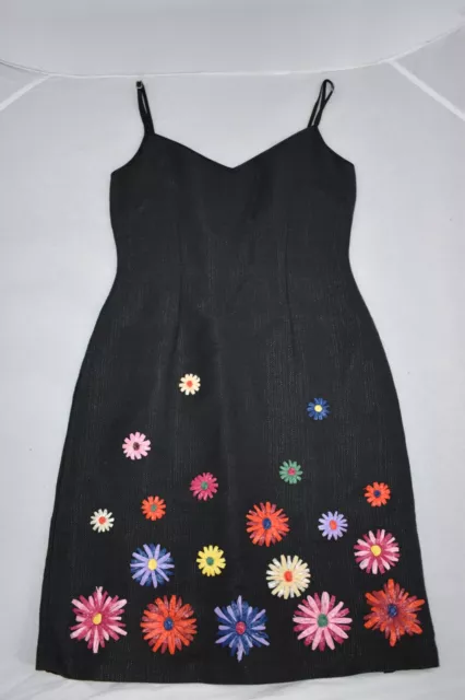 Moschino Embroidered Flower Floral Black Back Zip Dress Womens IT44 UK14 US10