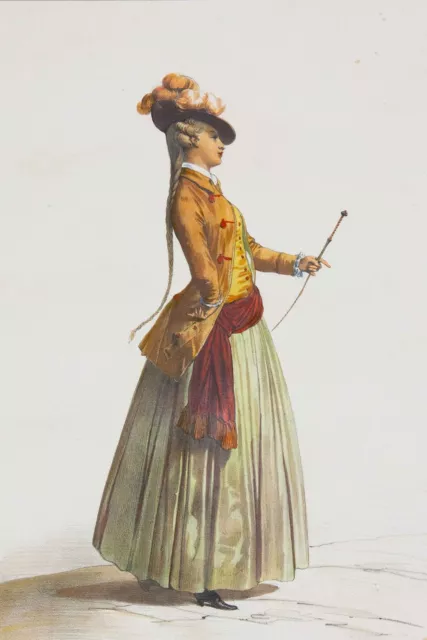 ACHILLE DEVÉRIA - Costume de Chase / Jagdkostüm - Mode - Lithographie um 1840