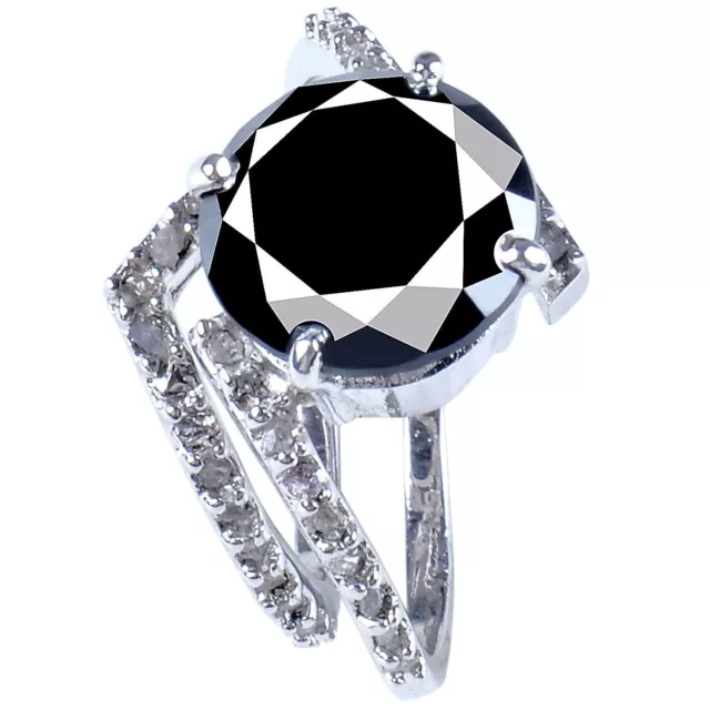 4+Ct Black Moissanite & Raw White Diamond 925 Silver Bridal Wedding Ring Size 7