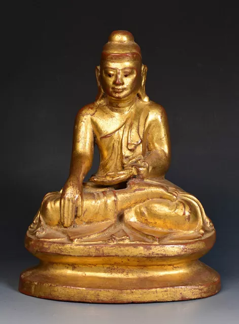 19th Century, Mandalay, Antique Burmese Wooden Seated Buddha