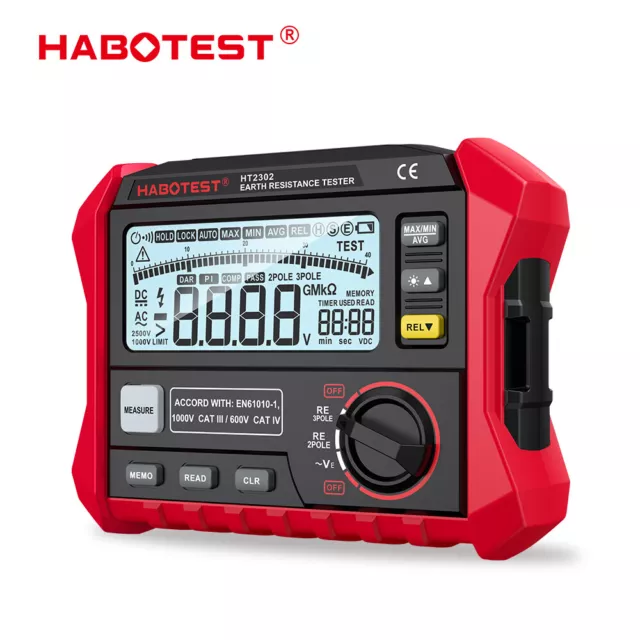 HABOTEST Earth Ground Resistance Tester HT2302 Digital with LCD Backlight