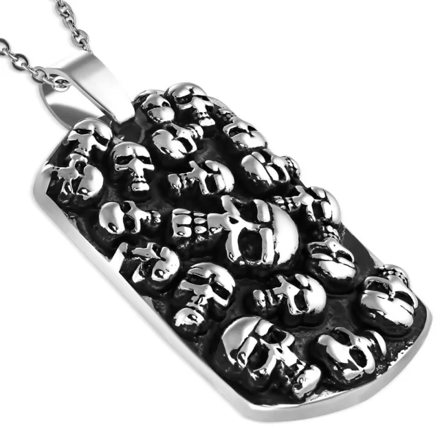 Acciaio Inox Teschio Rimorchio Massiccio Collana Dog Tag Multi Gotico Biker