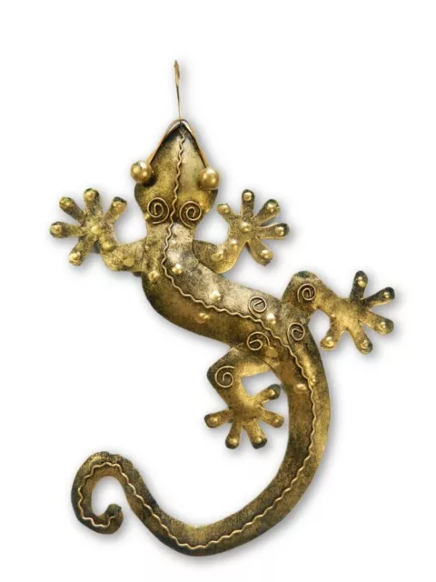 Metal Gecko Garden Ornament Geckos Lizard Wall Art Hanging - Single - Gold