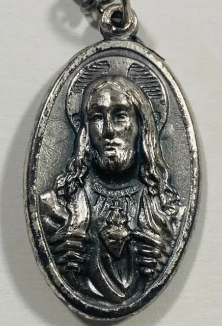 VINTAGE CATHOLIC ST Anne & Sacred Heart of Jesus Silver Necklace Made ...